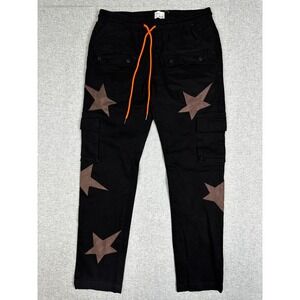 EPTM Cargo Pants Mens Large 30" Inseam Black Star Patch Streetwear Drawstring‎